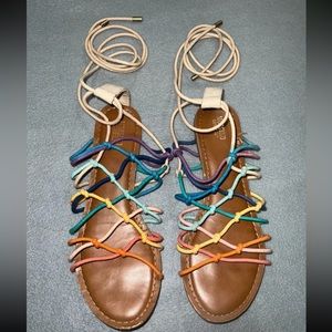 Multi- Colored Knot Tie Gladiator Lace up Sandals